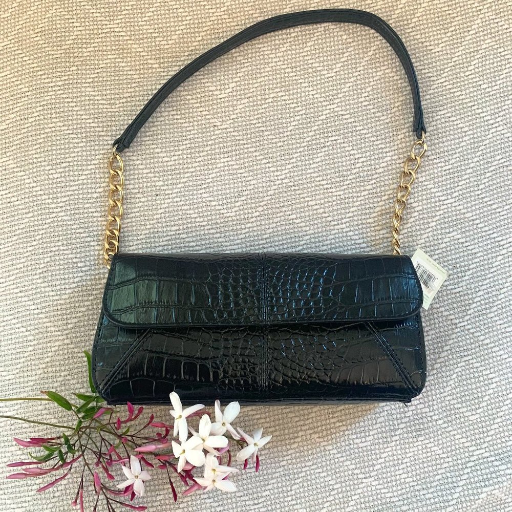 NWT Liz Claiborne Black Snakeskin Chain Purse